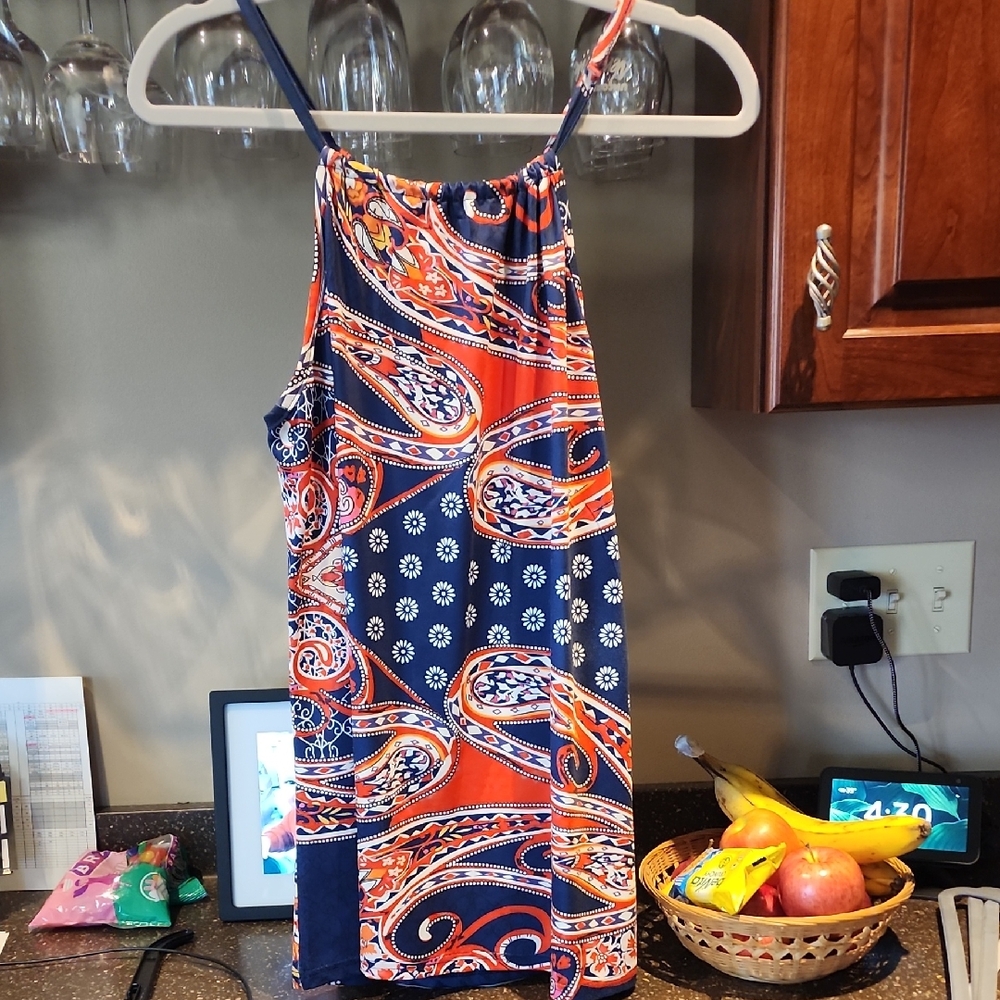 Colorful Red/White/Blue, Paisley Print Sleeveless Top. Sz. Med.